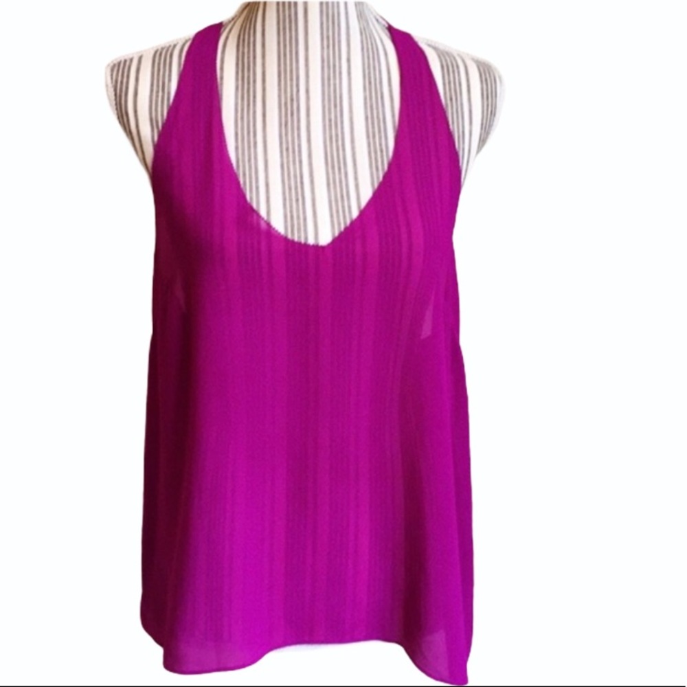Millau Womens size small sleeveless Fuchsia Bow Racerback Top Semi Sheer